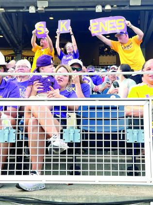 This picture of local fan Anita Haywood holding up a K sign at the College World Series earned Ville Platte Gazette editor Tony Marks a third place award in College-Pro Photography - Open Class at this year’s Louisiana Sports Writers Association Awards Luncheon. 